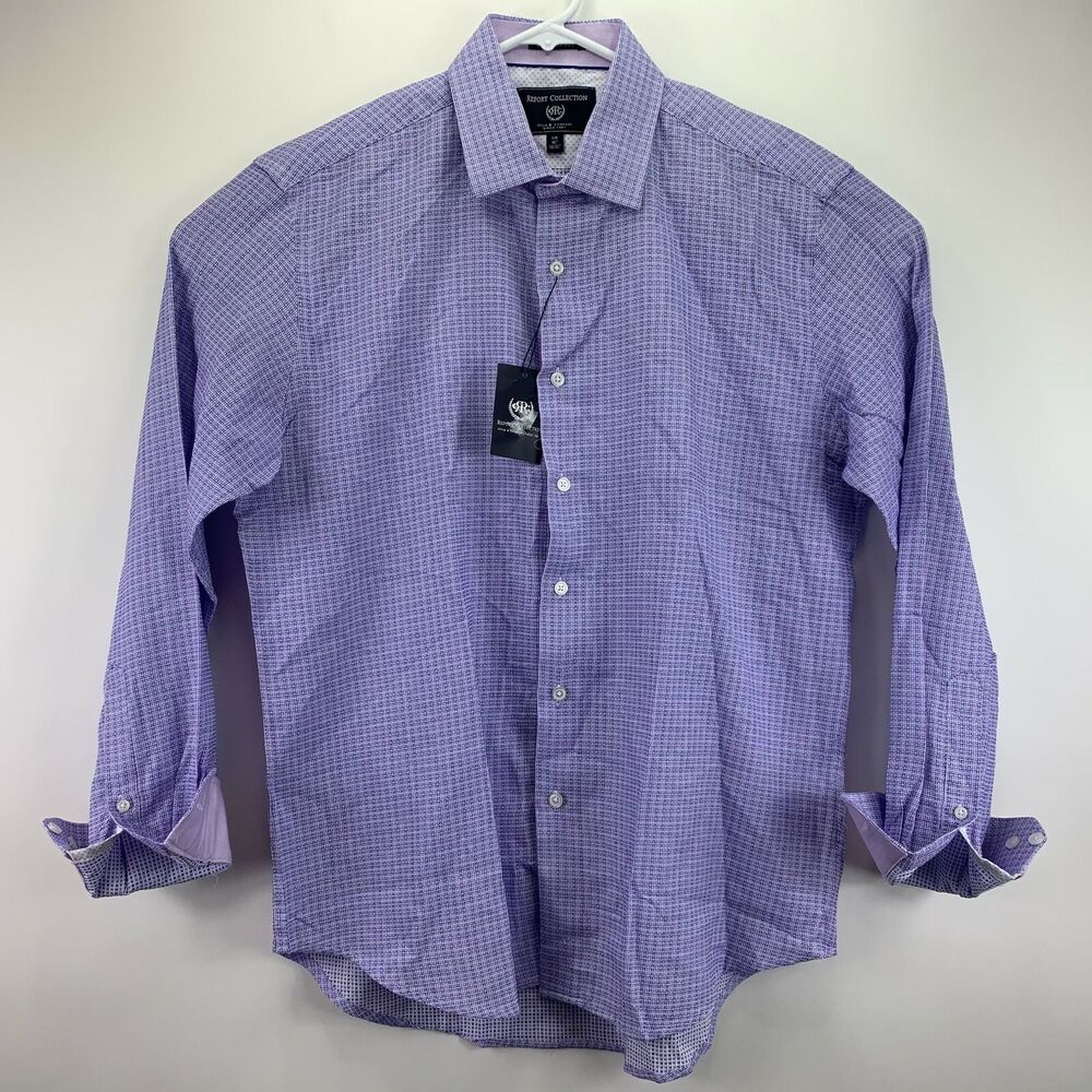Report Collection Mens Modern Fit Stretch Dress Shirt Purple 16 34/35